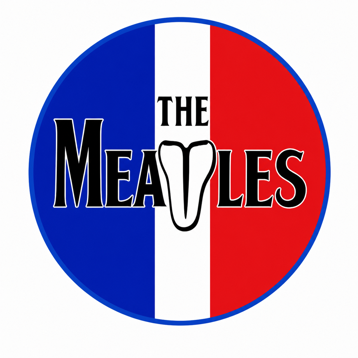The Meatles logo in red, white and blue